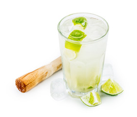Caipirinha as detailed close-up shot isolated on white background (selective focus)