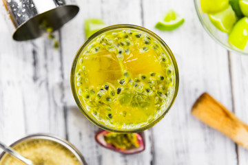 Fresh made Jorge Amado Cocktail as detailed close-up shot (selective focus)