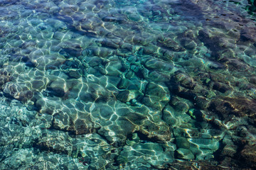 Background of turquoise water in the sea. Turquoise water texture with highlights.