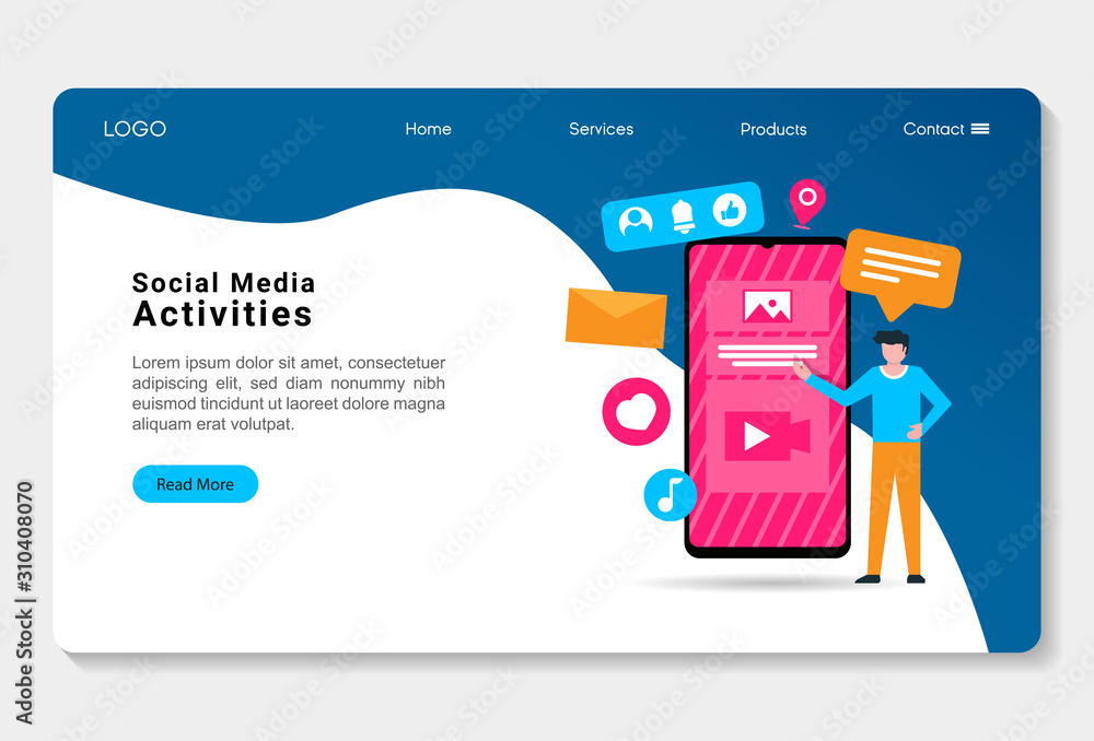 Poster creative website template designs with character and smartphone. vector illustration concepts for we