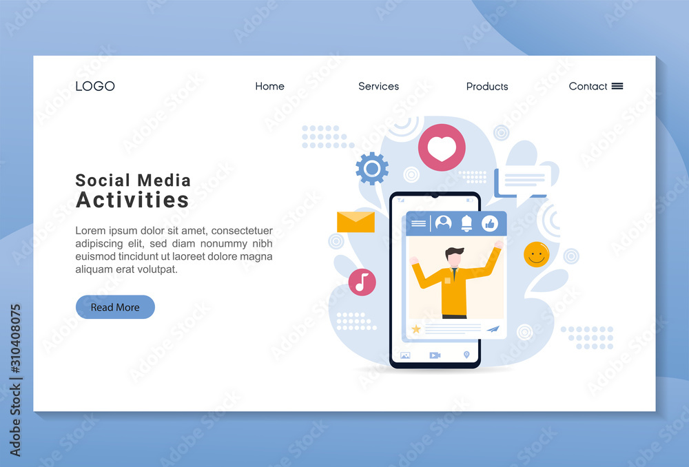 Poster creative website template designs with character and smartphone. vector illustration concepts for we