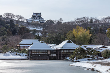滋賀県 彦根城 玄宮園 雪景色