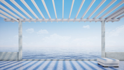 Fototapeta na wymiar beach lounge with sea and sky view, landscape background 3d rendering