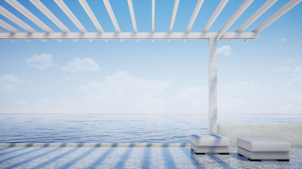 beach lounge with sea and sky view, 3d rendering landscape background
