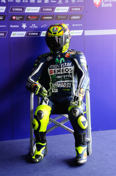 SEPANG, MALAYSIA -OCTOBER 25, 2015: MOTOGP complete racing suit belong to Valentio Rossi of Yamaha during 2015 Season. 