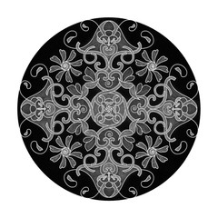 Pencil effect. Illustration mandala black, white and grey. Heart, spiral, bird and flower.Abstract.