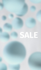 sale promotion banner with blue blurred balloons. trendy modern design template for advertisement, social and fashion ads. 3d