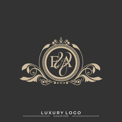 Logo Initial letter EA luxury vector mark, gold color classical symmetric curves decor. editable file eps10.
