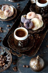 Traditional turkish coffee and dried figs