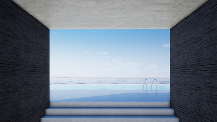 view of the sea and blue sky, 3d rendering background