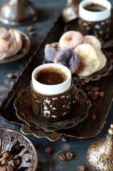 Traditional turkish coffee and dried figs