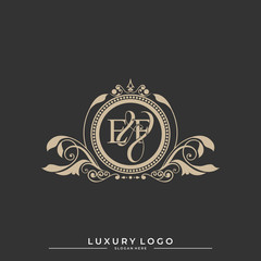 Logo Initial letter EF luxury vector mark, gold color classical symmetric curves decor. editable file eps10.