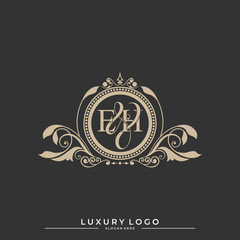 Logo Initial letter EH luxury vector mark, gold color classical symmetric curves decor. editable file eps10.