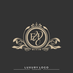 Logo Initial letter EI luxury vector mark, gold color classical symmetric curves decor. editable file eps10.
