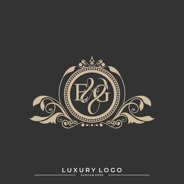 Logo Initial letter EG luxury vector mark, gold color classical symmetric curves decor. editable file eps10.