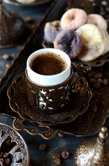 Traditional turkish coffee and dried figs