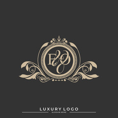 Logo Initial letter EO luxury vector mark, gold color classical symmetric curves decor. editable file eps10.