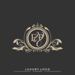 Logo Initial letter EP luxury vector mark, gold color classical symmetric curves decor. editable file eps10.