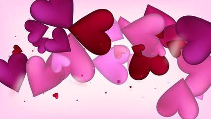 Falling Hearts Vector Confetti. Valentines Day Romantic Pattern. Beautiful Pink Scatter Valentines Day Decoration with Falling Down Hearts Confetti. Trendy Gift, Birthday Card, Poster Background