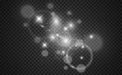 Beautiful sparks shine with special light. Vector sparkles on a transparent background. Christmas abstract pattern. A beautiful illustration for the postcard. The background for the image. Luminaries.