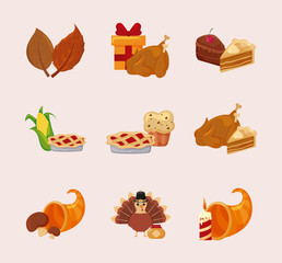Happy thanksgiving day icon set vector design