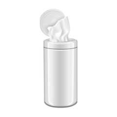 Wet Wipes Plastic Pack with flap. Vector realistic white blank package mockup