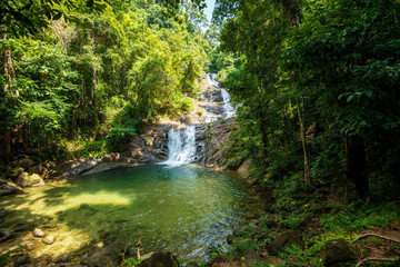 Beautiful waterfall in Thailand national park on Phuket.