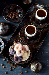 Traditional turkish coffee and dried figs