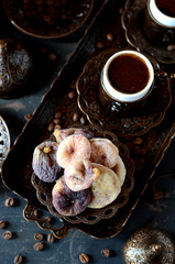 Traditional turkish coffee and dried figs