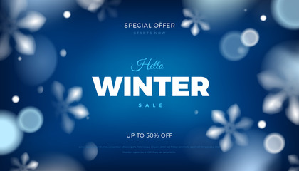 Winter sale blue background with snowflakes vector template