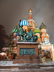 Fototapeta na wymiar Saint Basil Cathedral and Monument to Minin and Pozharsky. Famous landmark of Moscow, Russia.