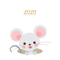 Cute mouse in hole on white background