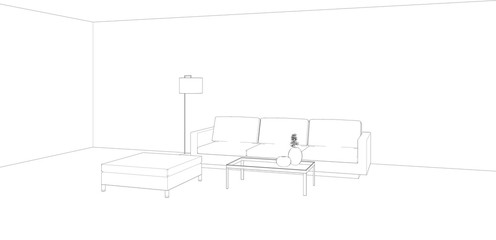 sketch drawing interior of living room, 3d rendering background