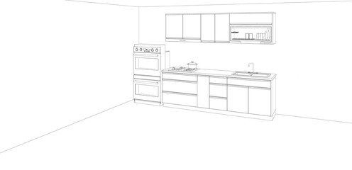 sketch of modern kitchen ideas, 3d rendering background