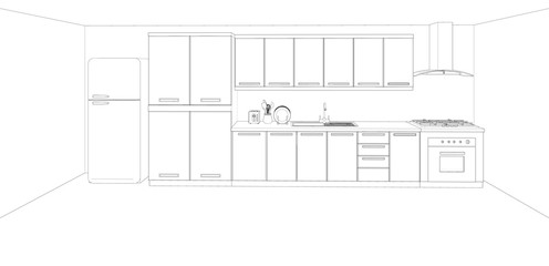 sketch of modern kitchen ideas, 3d rendering