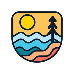 simple logo badge beach design, for t-shirt prints, patches, emblems, posters, badges and labels and other uses