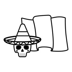 Isolated mexican skull with hat and map vector design