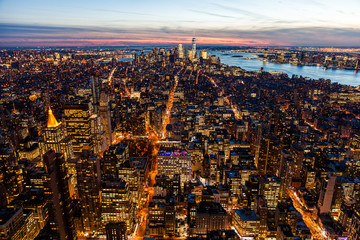 Fototapeta premium Golden Hour New York after dusk, city lights