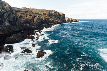 A powerful storm in the Atlantic Ocean in a bay on the coast of Tenerife.