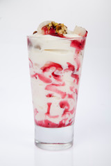 Tasty strawberry smoothie; Photo on white background.