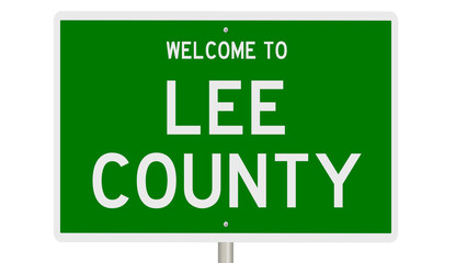 Rendering of a green 3d highway sign for Lee County