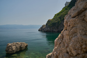 the limestone shore of the Adriatic sea in Croatia