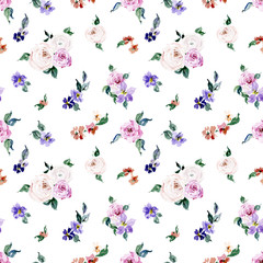 Watercolor seamless pattern with romantic pink and white roses. Loose watercolor flowers. S Ideal for textile, gift wrapping paper, apparel, home decor. Hand drawn background. Botanic Tile