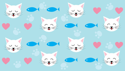 white kittens on blue with fish