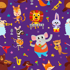 Obraz na płótnie Canvas Cute adorable animals character with musical instrument.