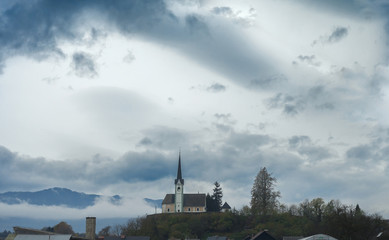 Austrian countryside landscape before thunderstorm