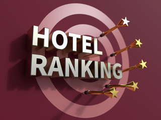 hotel ranking, advertising headline on a dartboard
