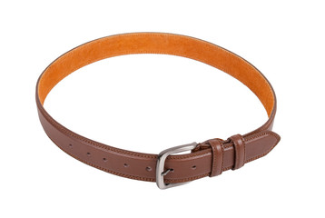 Brown leather belt; photo on white background