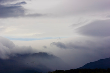 Fototapeta premium Spectacular view of heavy rainfall encompassing the Snowdonia Mountain Range, North Wales