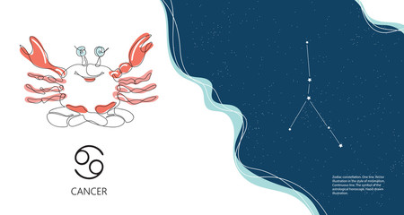 Zodiac background. Cancer constellation. The element of water.
